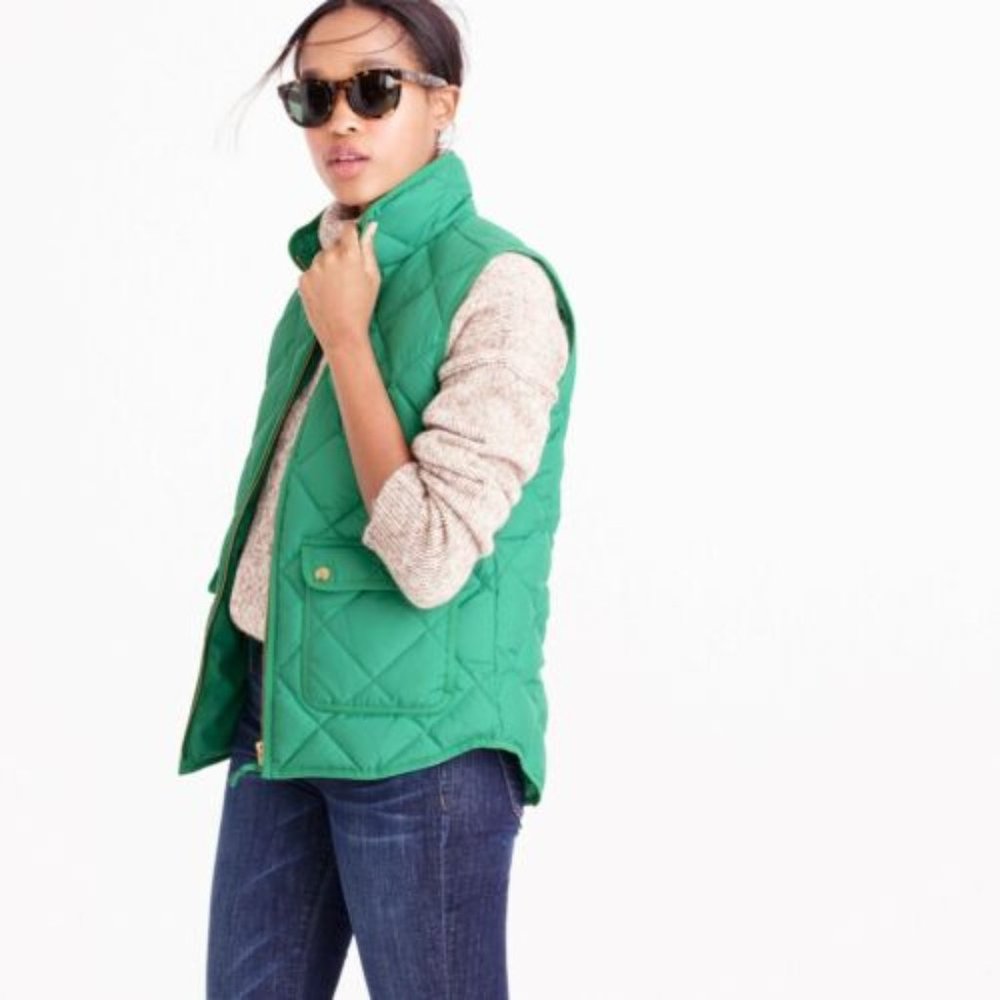 J Crew Excursion Quilted Down Vest Kelly Green Size S